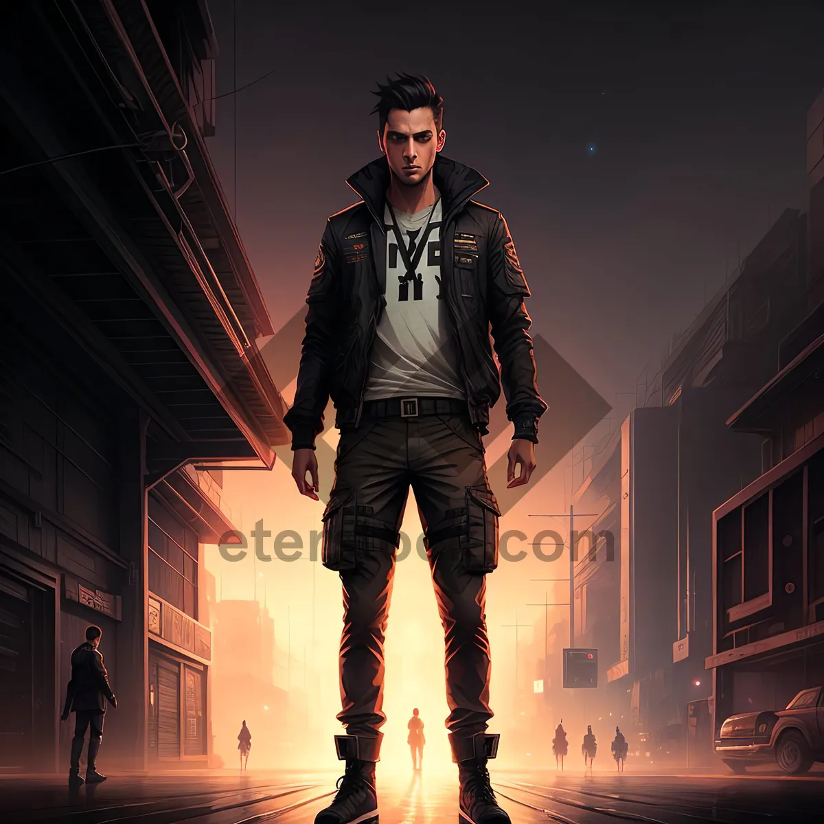 Picture of Sexy brunette singer on black stage