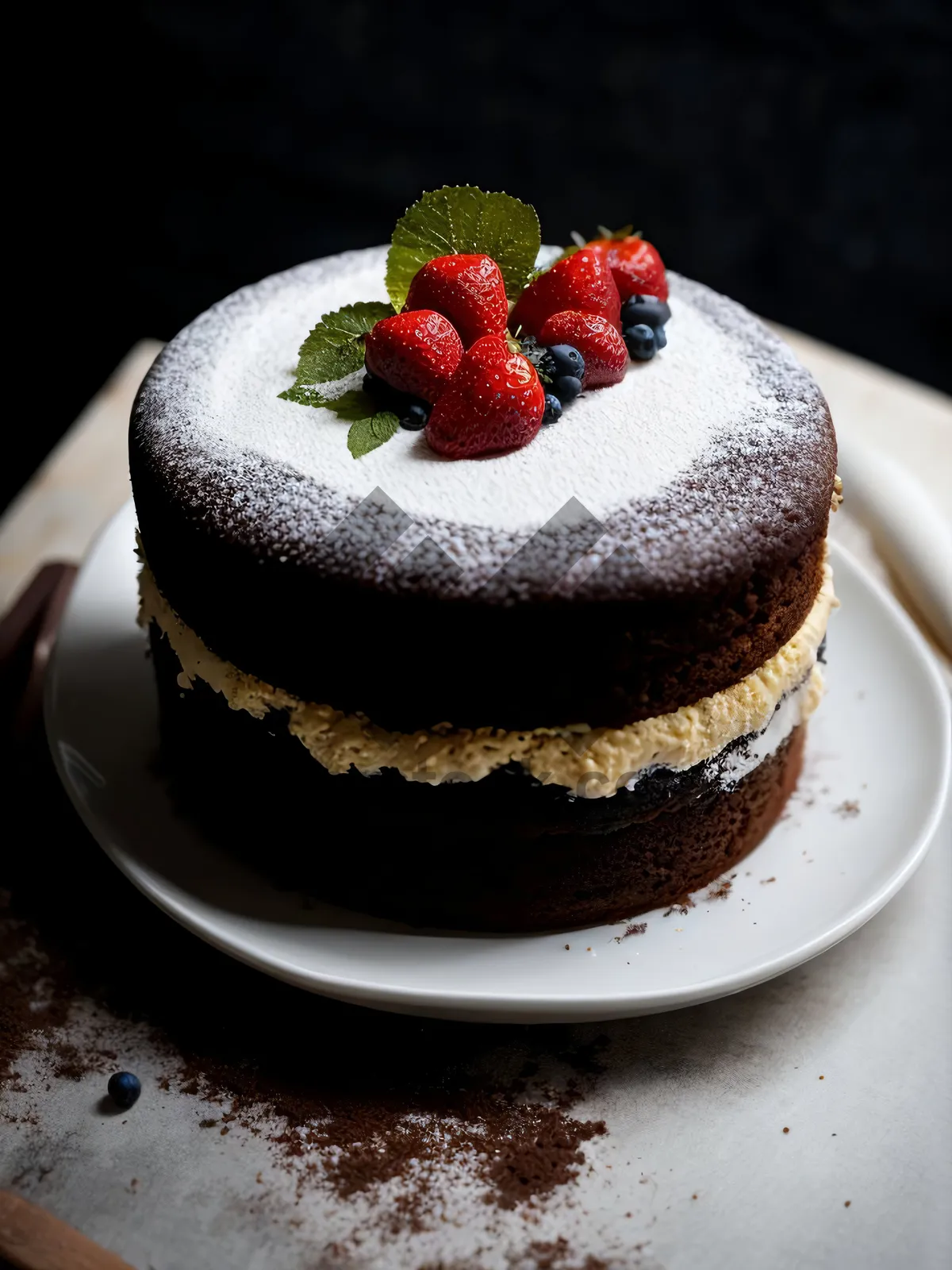 Picture of Delicious Berry Cake with Fresh Strawberries and Mint