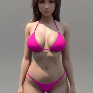 Seductive lingerie model posing in bikini and swimsuit