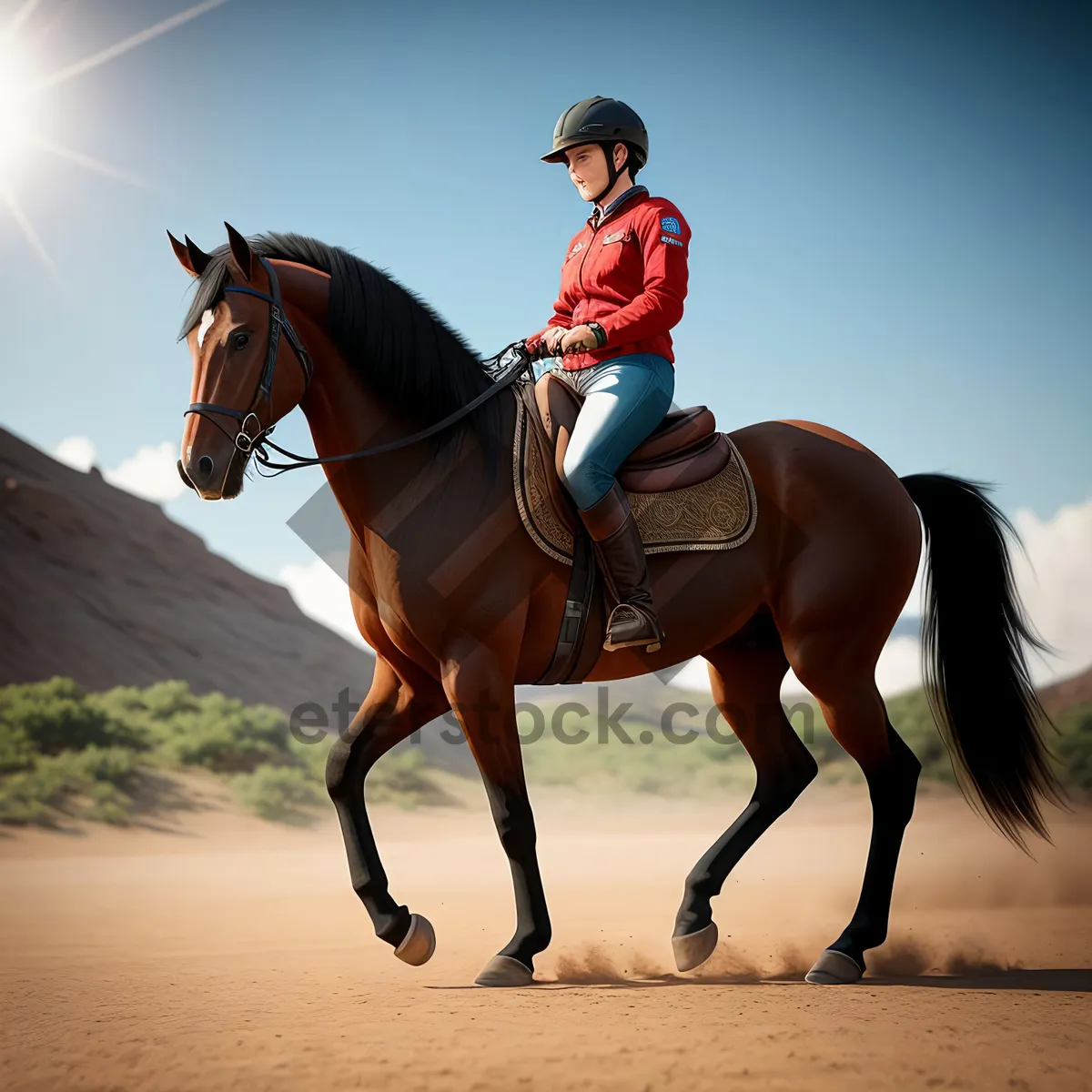 Picture of Professional Equestrian Cowboy Riding Thoroughbred Horse