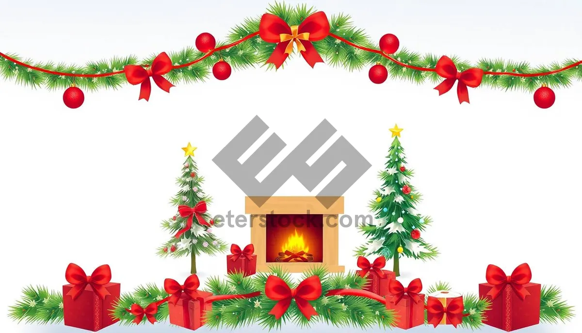 Picture of Winter Holiday Greeting Card Decoration with Evergreen Tree