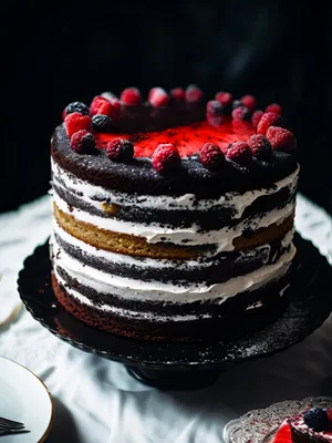 Delicious Berry Cream Cake with Chocolate Drizzle