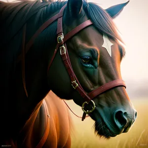 Bridled Stallion Portrait in Rural Setting