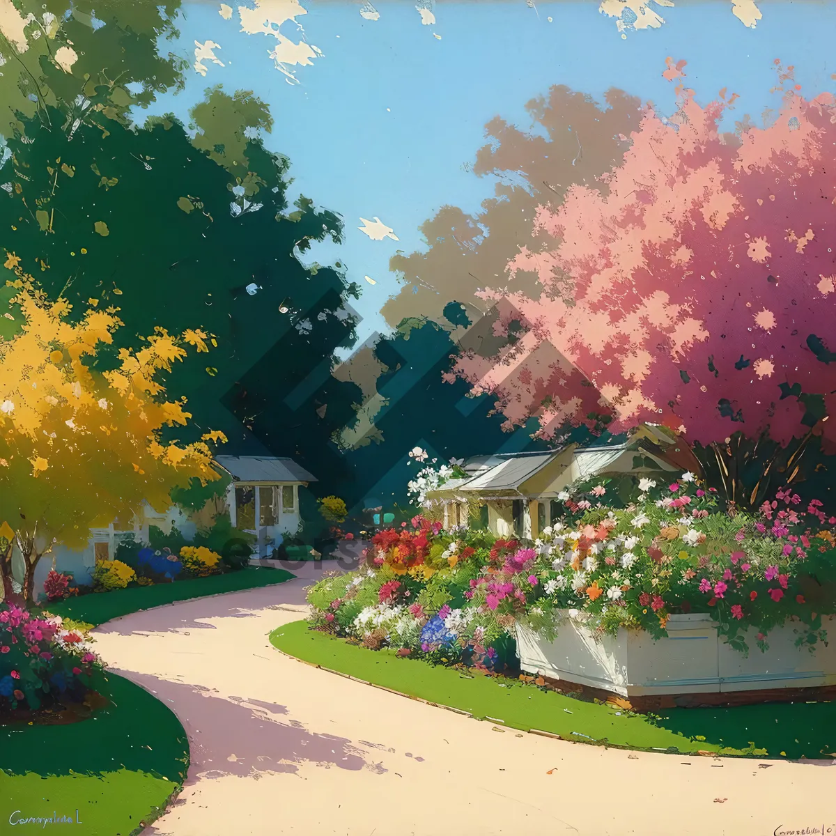 Picture of Yellow autumn landscape with crape myrtle and cassias