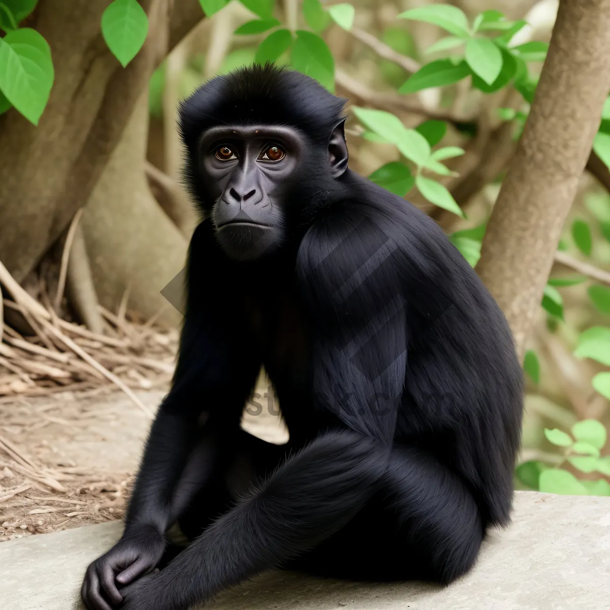 Picture of Majestic Jungle Wildlife: Black Gibbon Among Primate Family