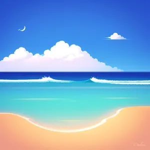 Sun-kissed Ocean Horizon: Serene Beachscape with Waves