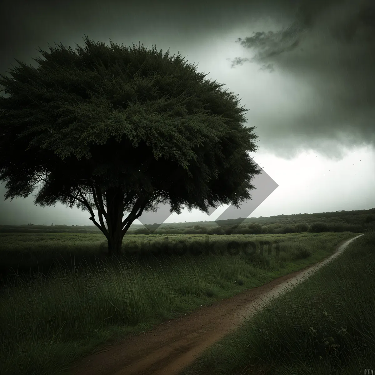 Picture of Rustic Horizon: Tree-lined Road under Sunlit Sky