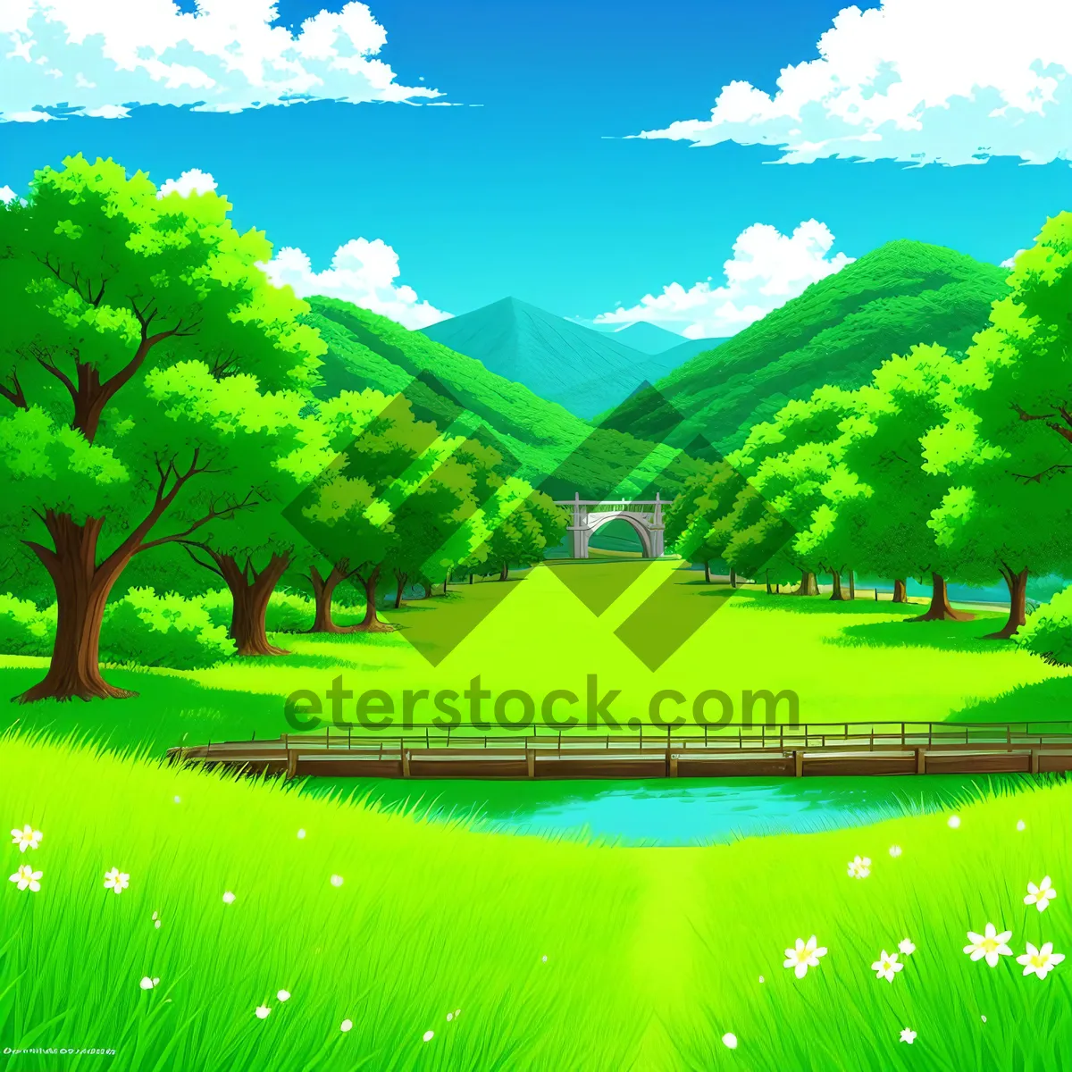 Picture of Serene Summer Meadow Under Clear Blue Sky