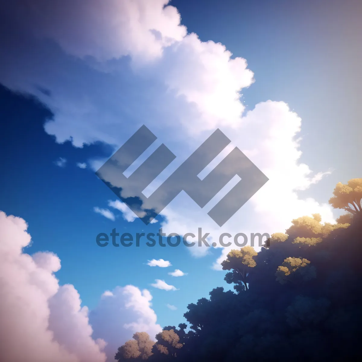 Picture of Vibrant Summer Sky with Fluffy Clouds