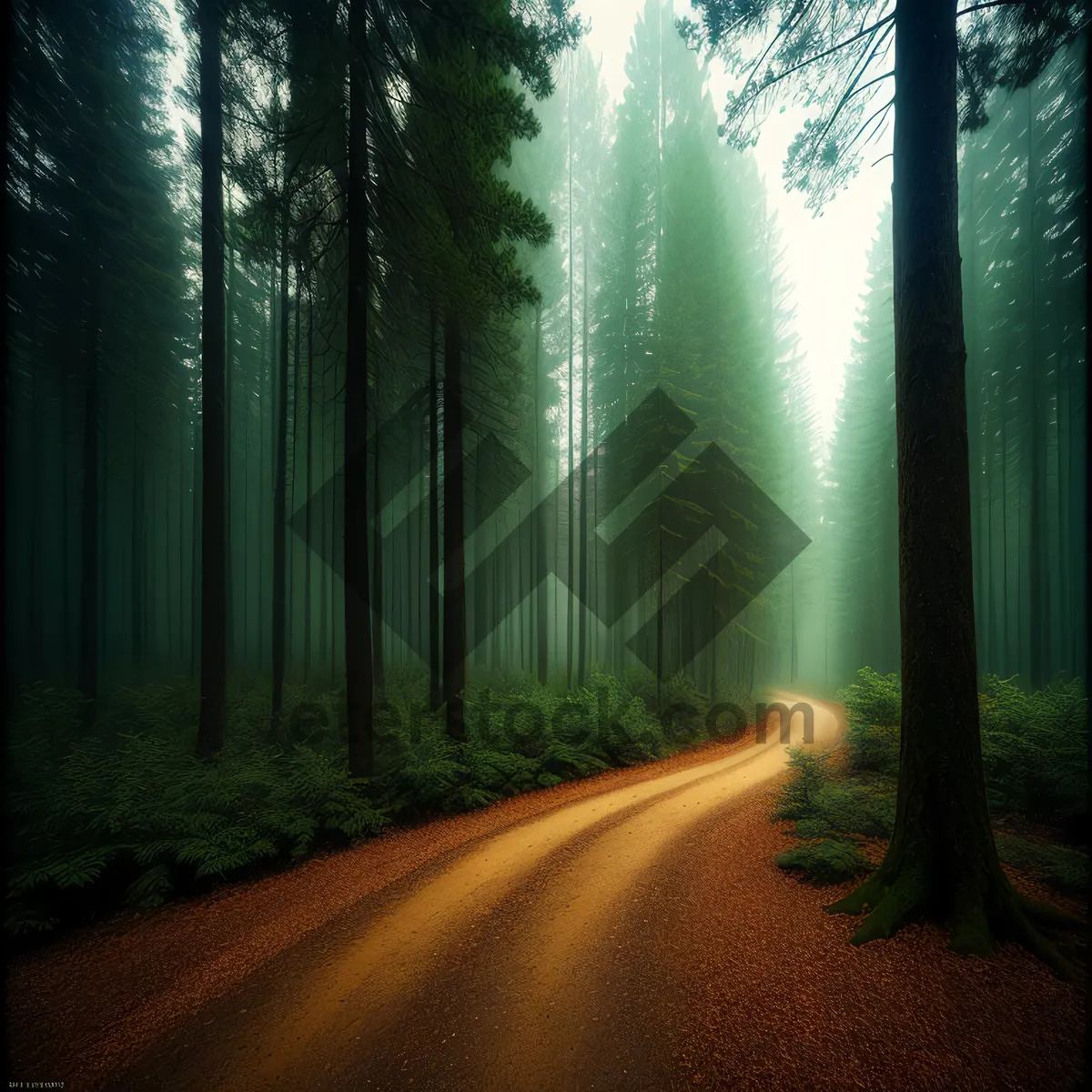 Picture of Misty Serenity: Tranquil Road Through Enchanting Woods