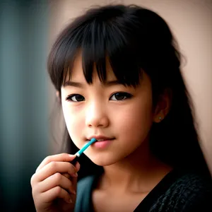 Smiling Brunette with Vibrant Lipstick: Beauty Personified