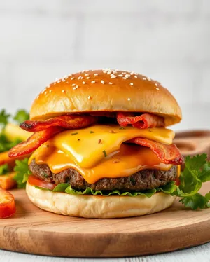 Gourmet Cheeseburger with Grilled Beef and Fresh Vegetables