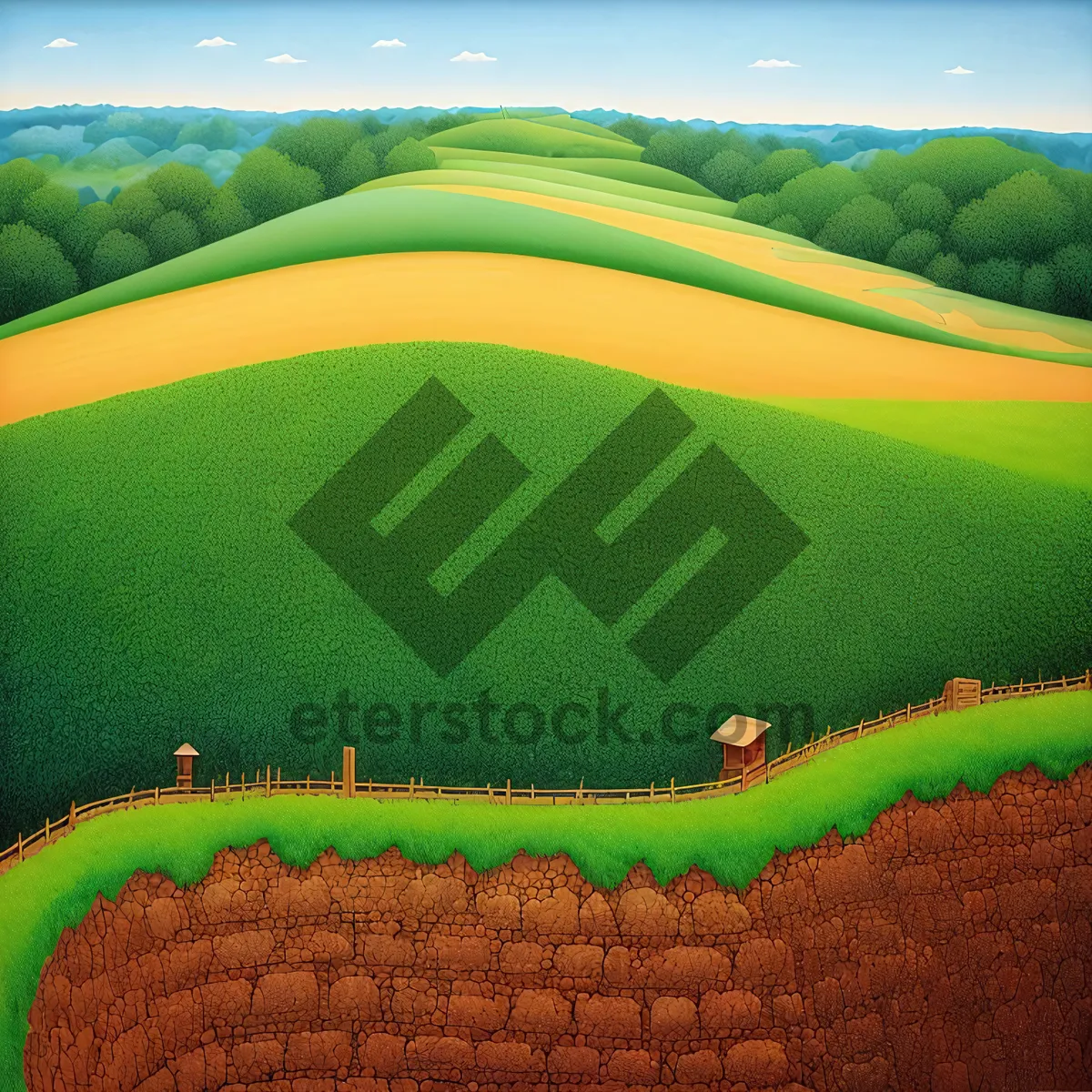 Picture of Vast Farm Landscape under Blue Sky