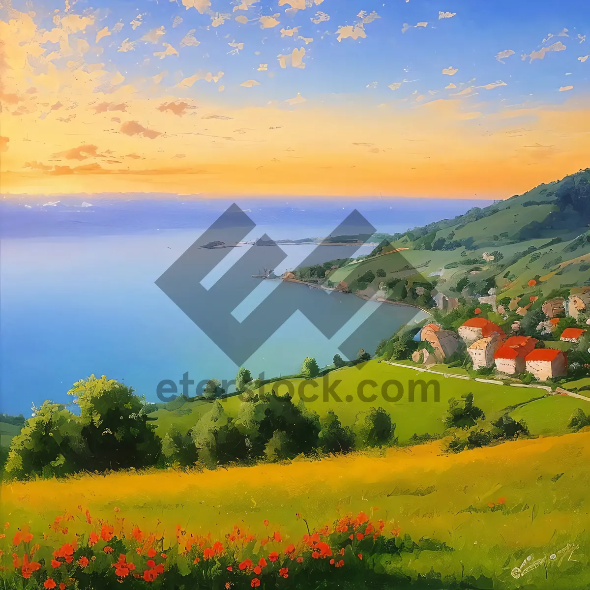 Picture of Sunny Rural Landscape with Yellow Daylilies