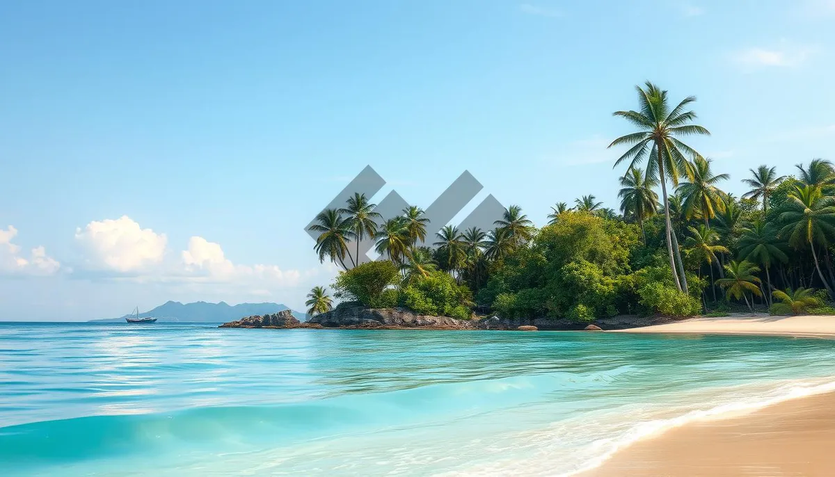 Picture of Tropical beach paradise with palm trees and turquoise water.