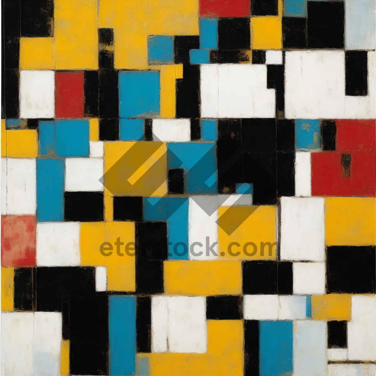 Picture of Mosaic Checkerboard Design with Colorful Shapes and Textures