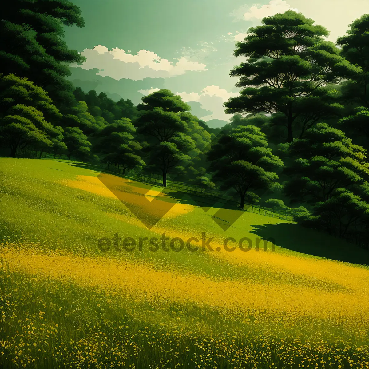 Picture of Summertime Serenity: Vibrant Fields Under Clear Skies