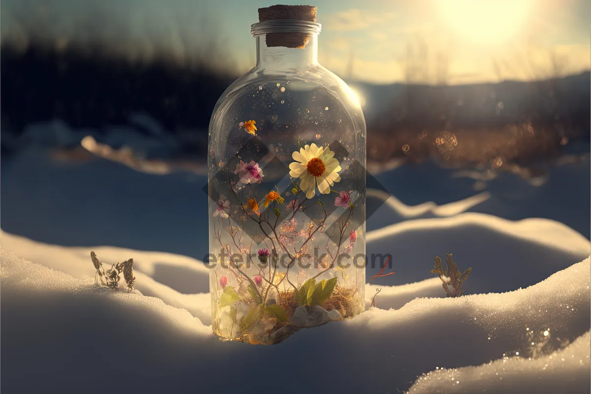 Picture of Vodka bottle with refreshing water in glass container