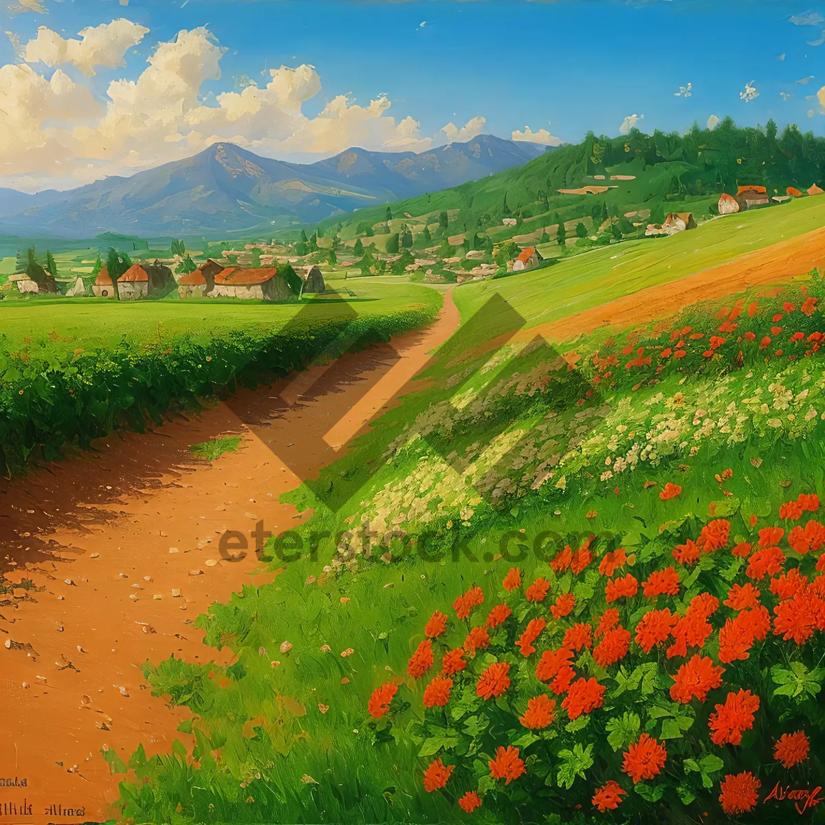 Picture of Idyllic Spring Landscape with Blooming Day Lilies