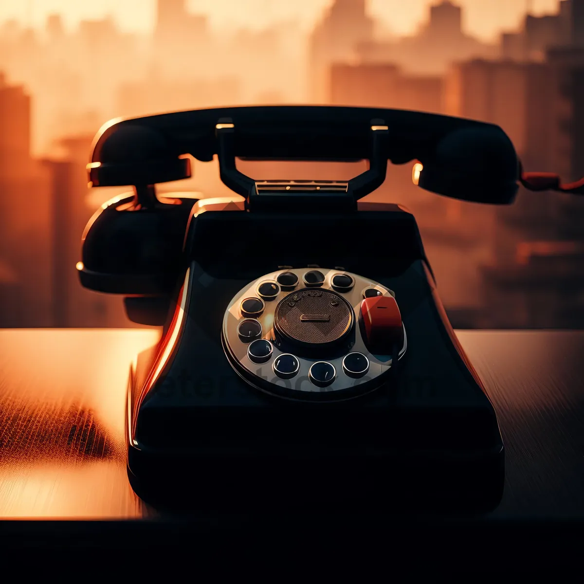 Picture of Vintage rotary dial phone in black office setting