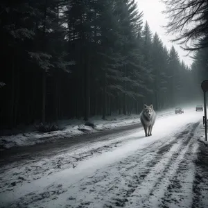 Winter Wonderland: Serene snowy forest landscape with frozen trees.