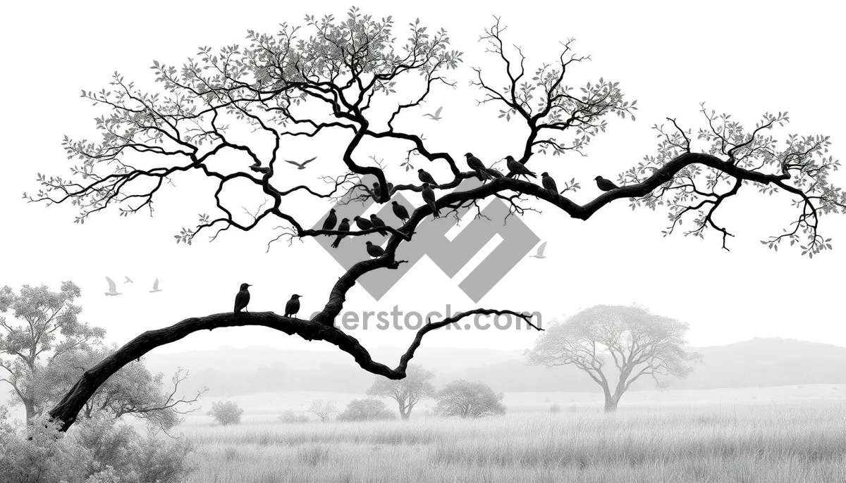 Picture of Silhouette of oak tree against sky in savanna landscape.