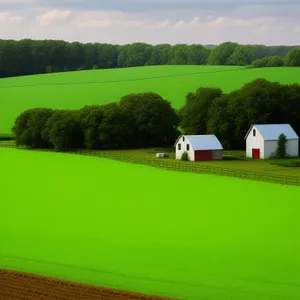 Serene Rural Landscape with Rolling Hills and Blue Sky