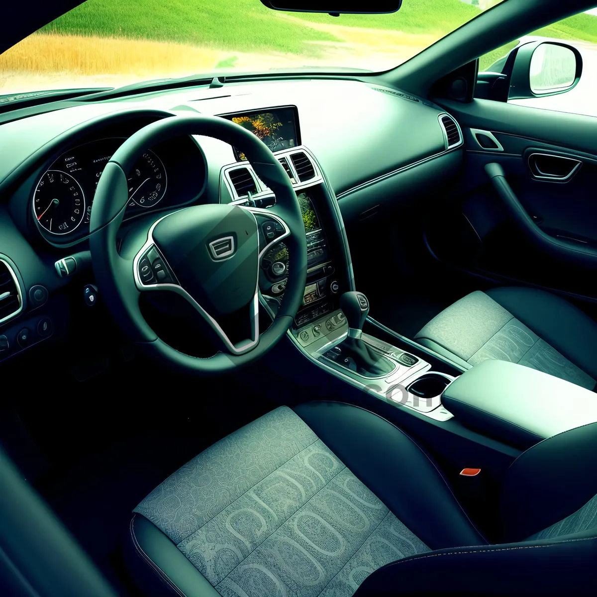 Picture of Modern Car Seat with Steering Wheel and Dashboard