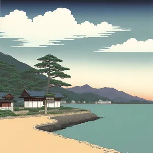 Serenity by the Shore: Tranquil lake surrounded by majestic mountains and a clear blue sky
