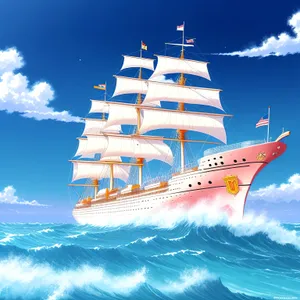 Serene Oceanic Voyage: Majestic Ship Sailing over Azure Waters