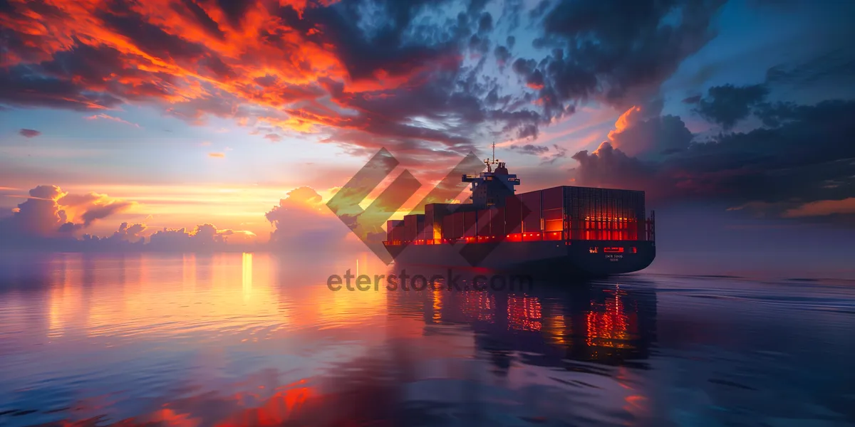 Picture of Orange Skyline at Sunset over Summer Sea Landscape