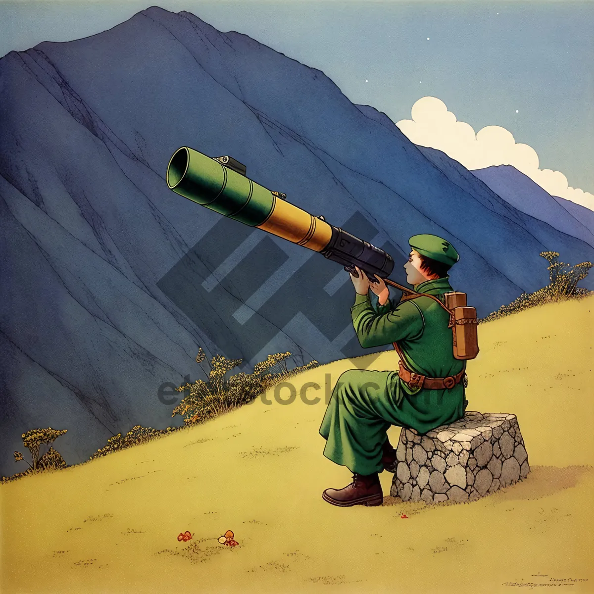 Picture of Sky-high Male with Bazooka: Action-packed Mountain Warfare