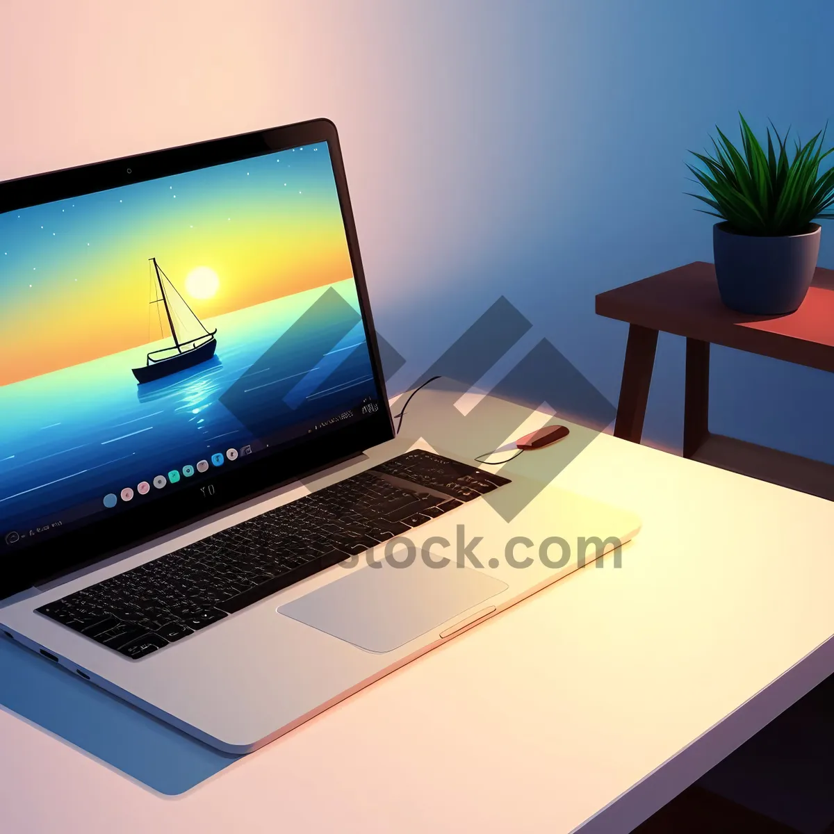 Picture of Wireless Network Digital Laptop with Blank Screen