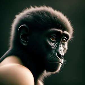 Wild Baby Monkey Portrait - Black Gibbon Gorilla Face