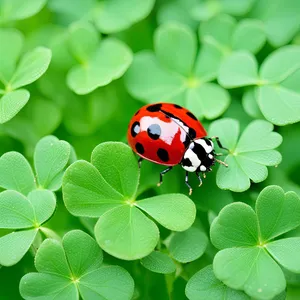 Colorful Ladybug Resting on Fresh Green Leaf.