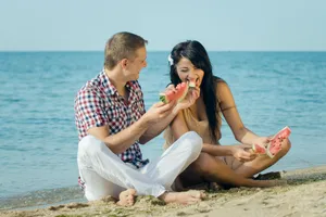 Happy Dad and Son Enjoying Beach Vacation