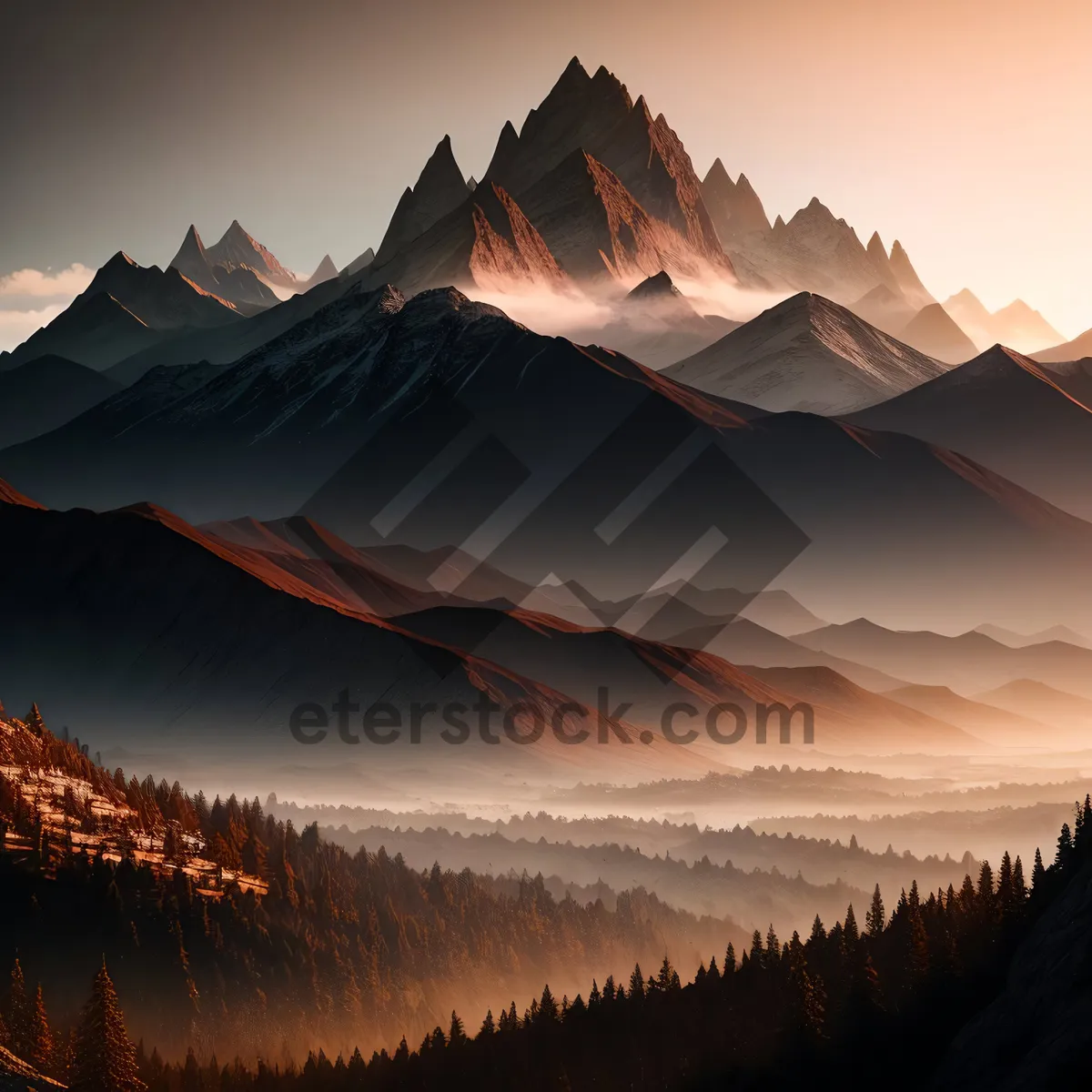 Picture of Serene Sunset Over Majestic Mountain Range