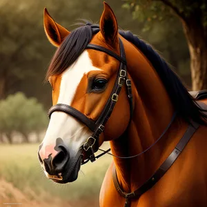Thoroughbred stallion with brown mane in field