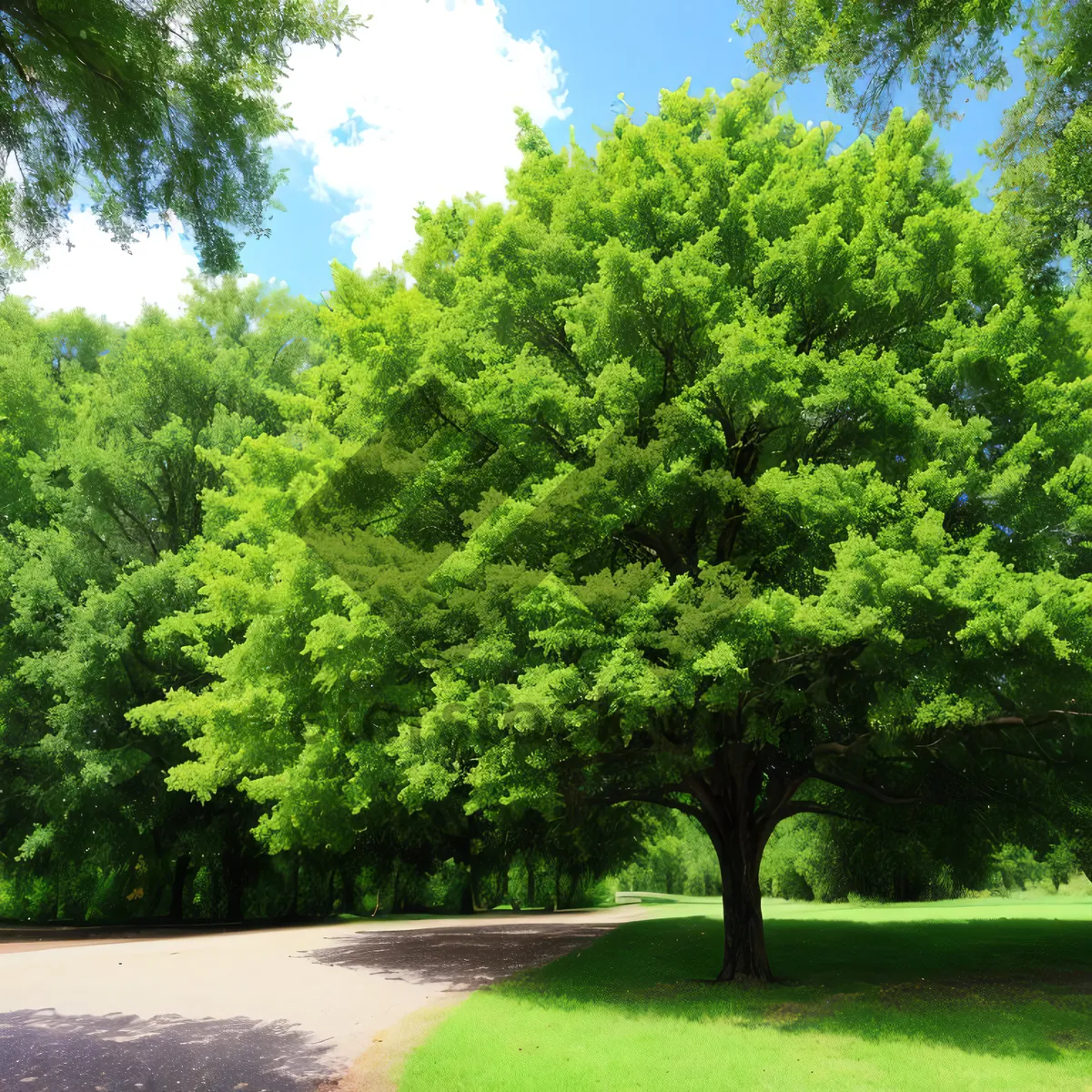 Picture of Serene Forest Landscape with Vibrant Green Trees