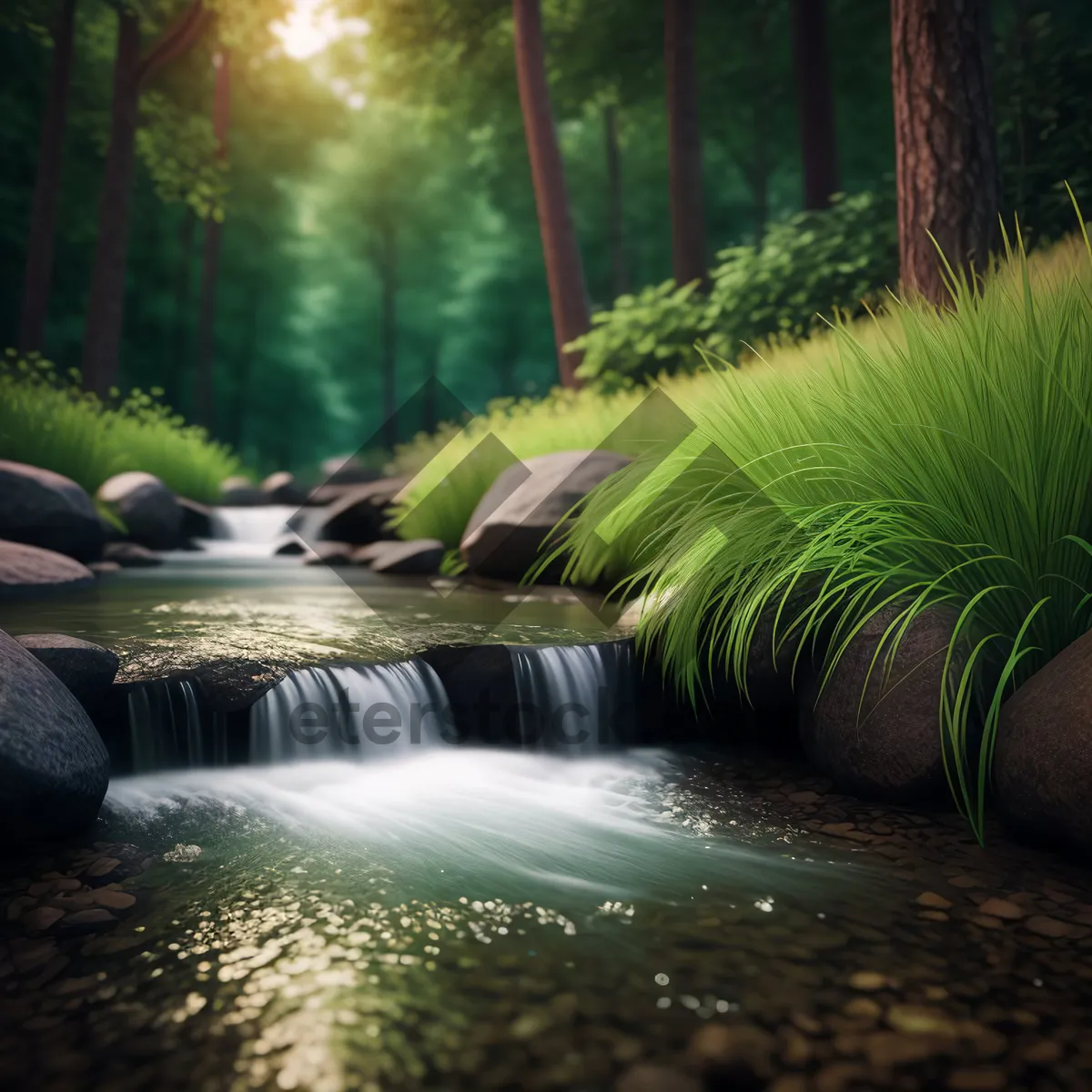 Picture of Aquatic Waterfall in Forest Landscape