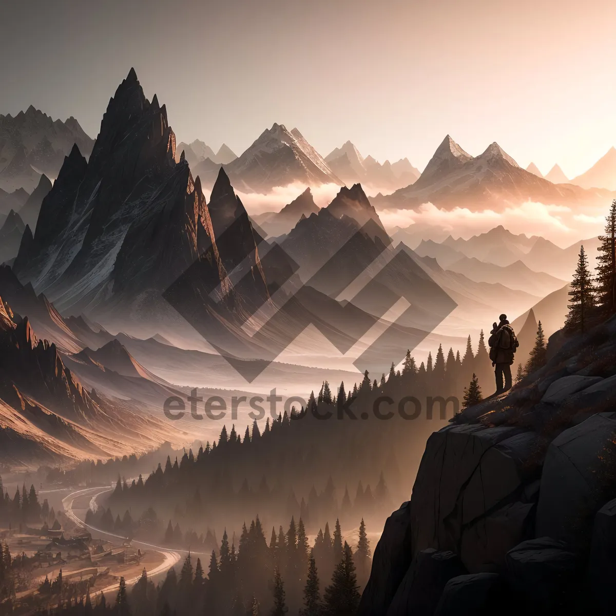 Picture of Snowcapped Mountain Peak in Majestic Alpine Landscape