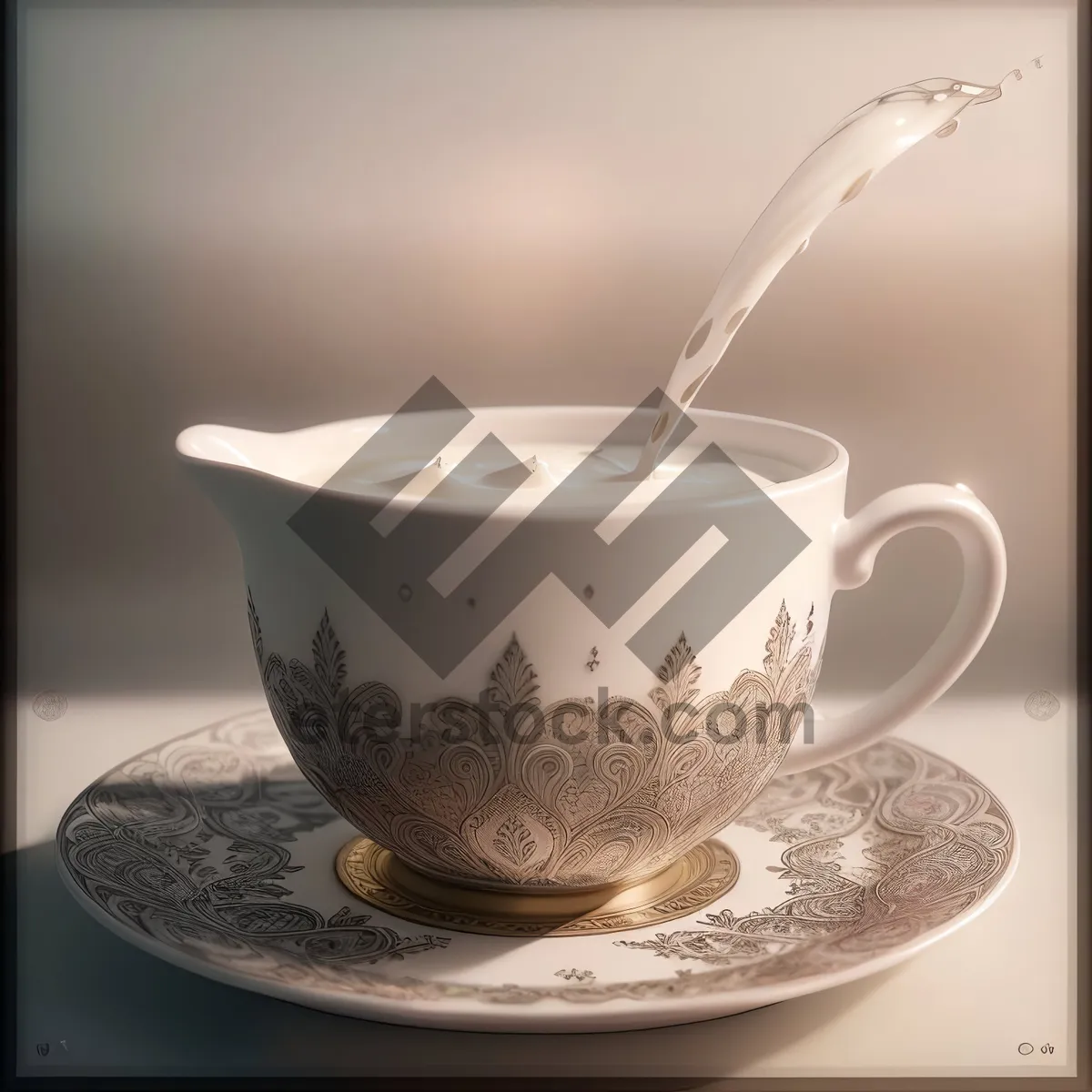 Picture of Brewing Morning Delight: Cup of Hot Tea with Saucer