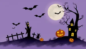 Dark Halloween Night Silhouette Design with Moon