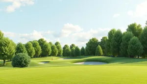 Sunny Golf Course Landscape with Flag Pole