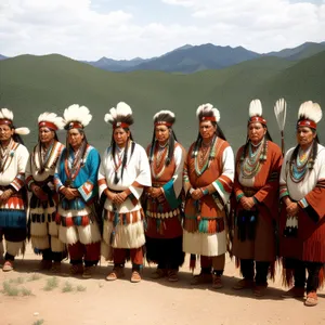 Active group of men playing mountain drums outdoors.