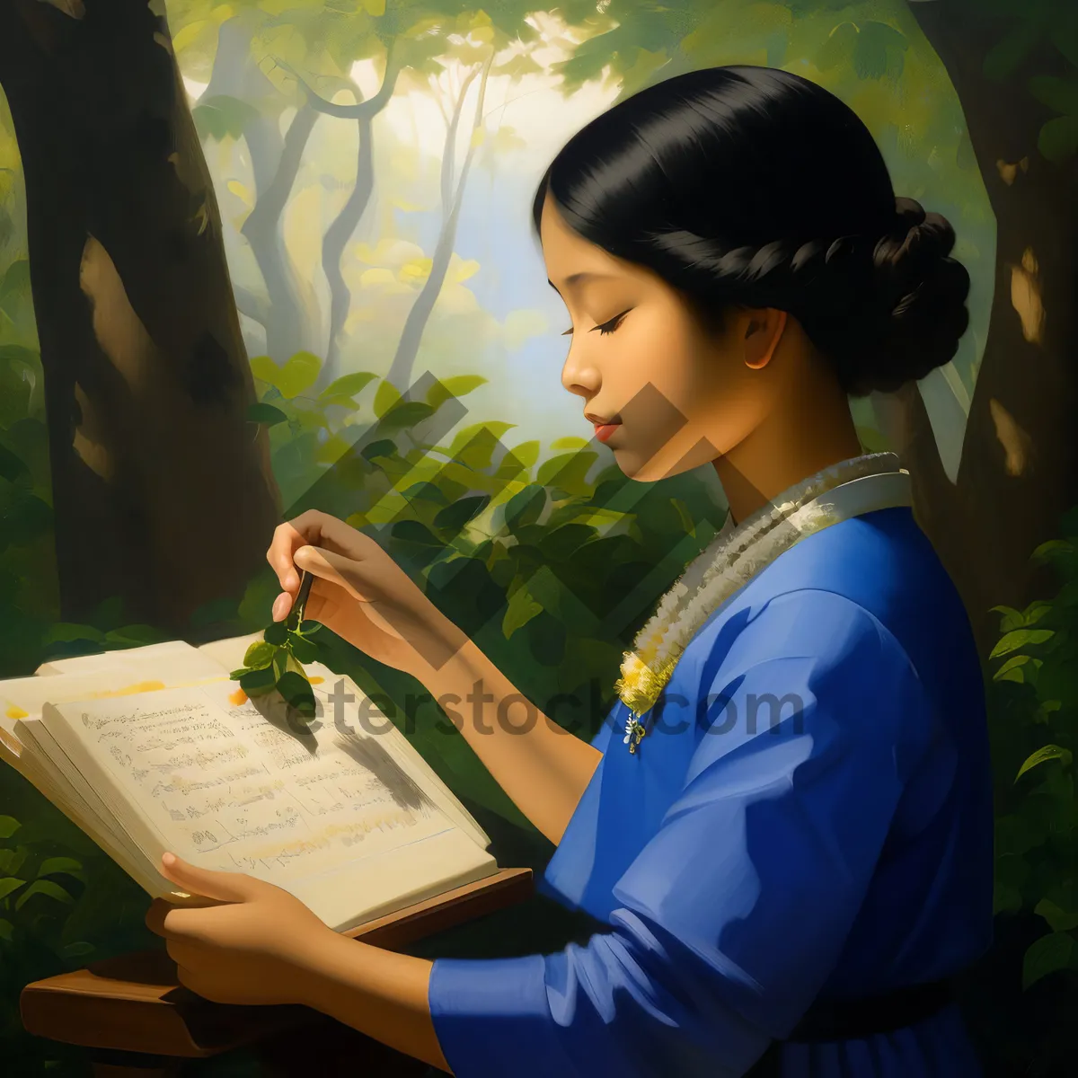 Picture of Happy businesswoman working on laptop at home office.