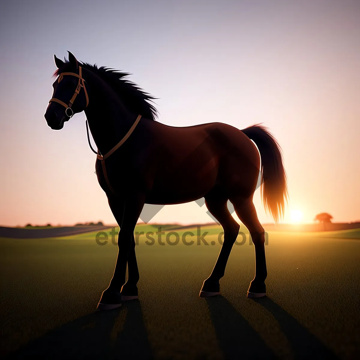 Picture of Stunning Thoroughbred Stallion in Bridle and Harness
