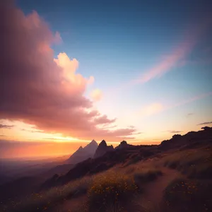 Golden Horizon: Majestic Sunset over Mountain Landscape