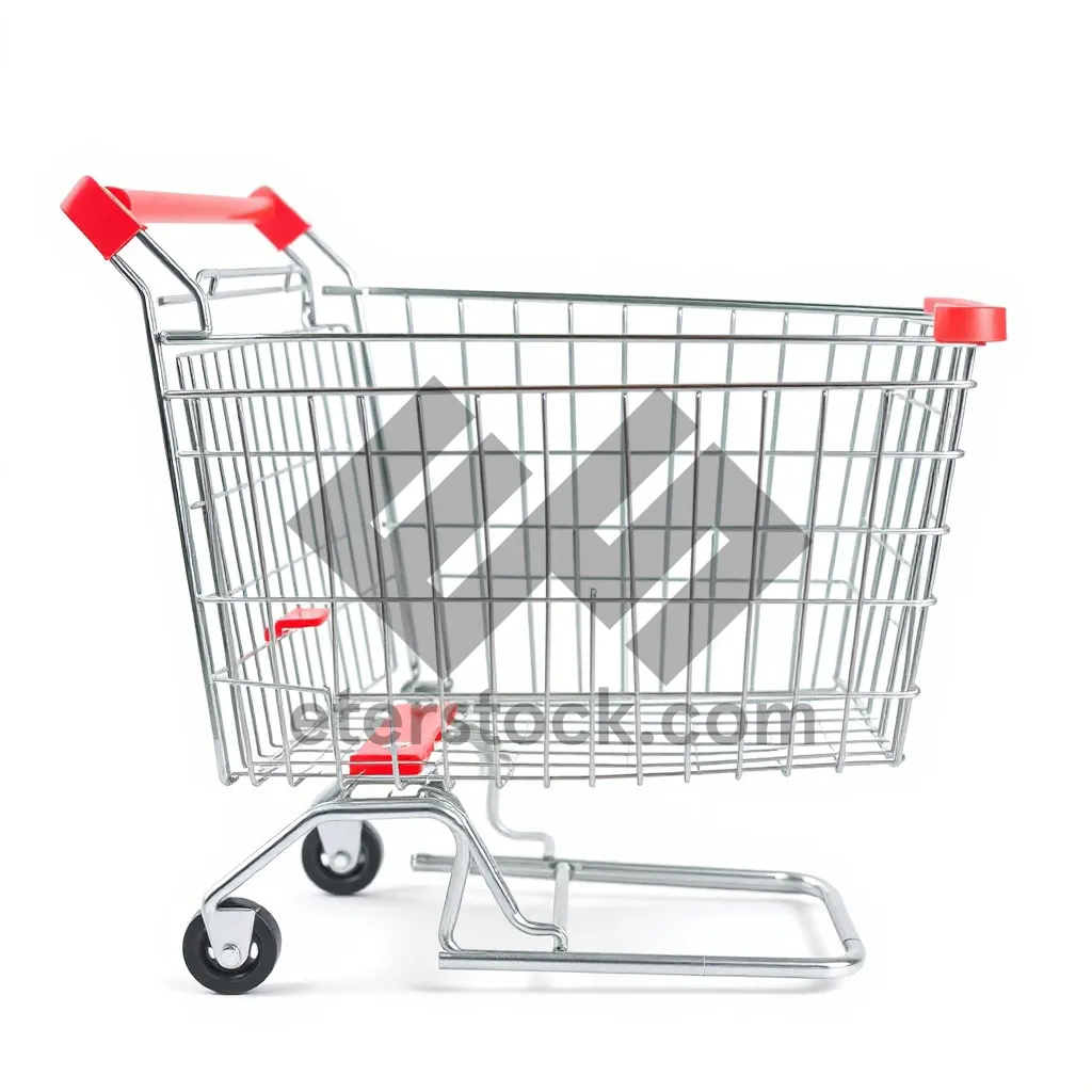 Picture of 3D metal wheeled shopping cart for commercial use.