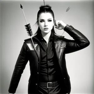 Attractive brunette model in fashion portrait with riding crop.